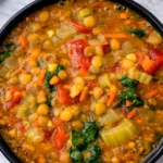 Instant Pot lentil soup with vegetables and kale in a bowl