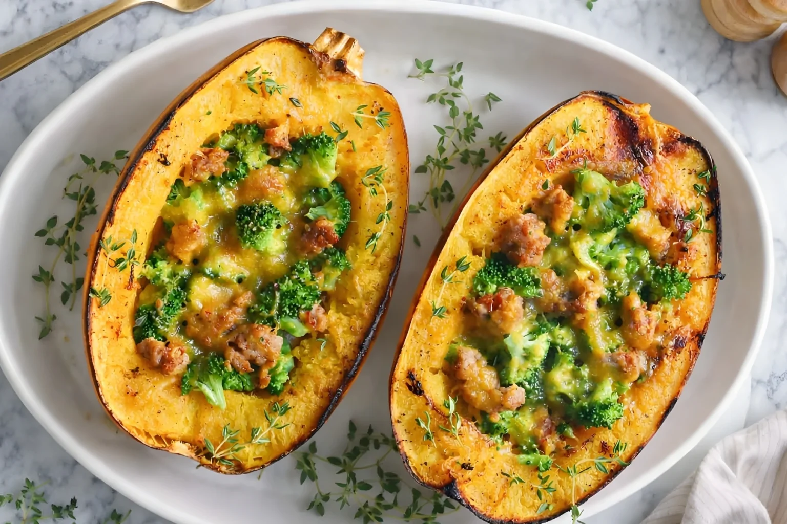 Stuffed Spaghetti Squash with Sausage and Broccoli