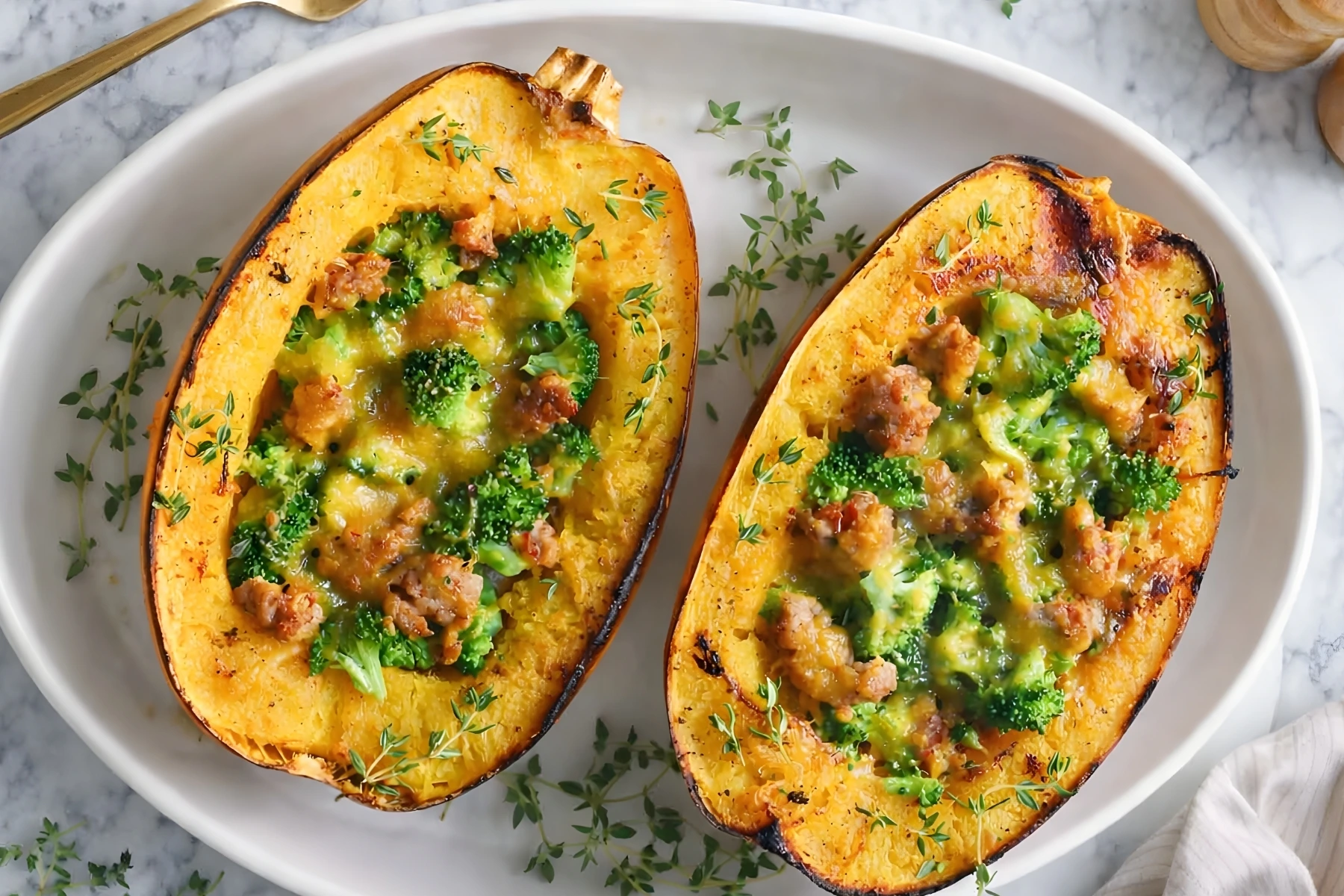 Stuffed Spaghetti Squash with Sausage and Broccoli
