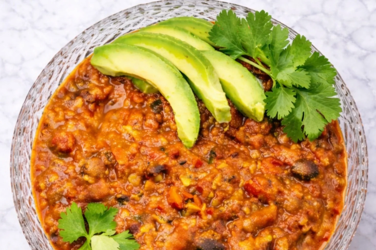 Crockpot Vegetarian Chili with Avocado and Cilantro