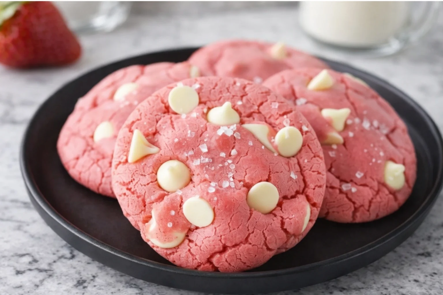 Strawberry Cheesecake Cookies with White Chocolate Chips and Sea Salt