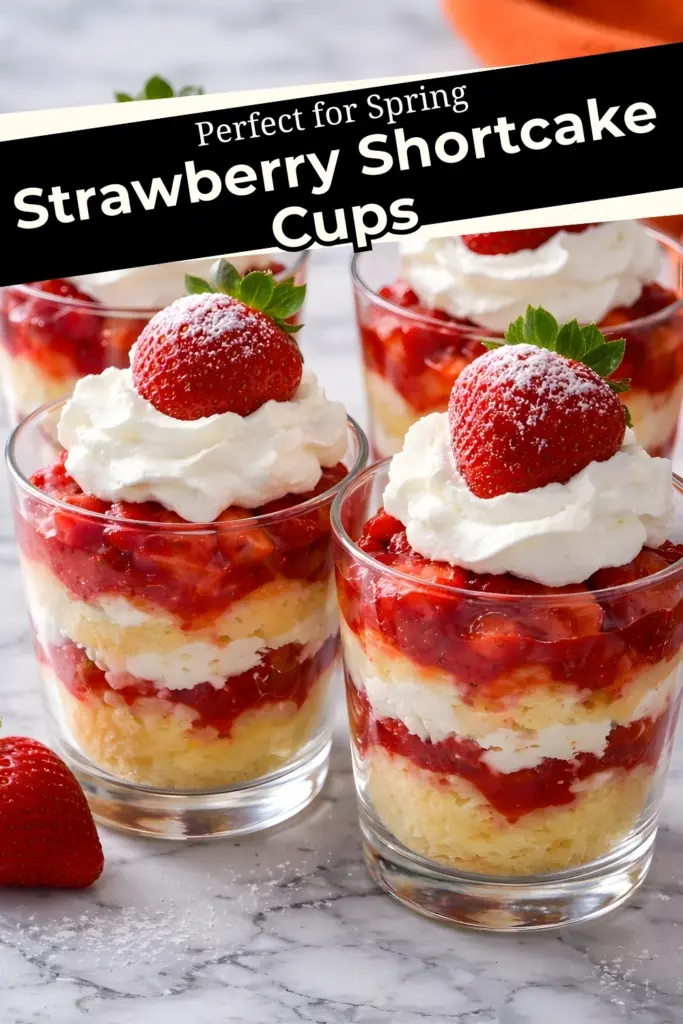 Strawberry shortcake cups perfect for spring layered dessert