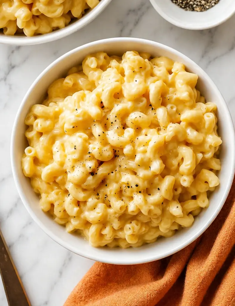 Creamy Cottage Cheese Mac and Cheese in White Bowl