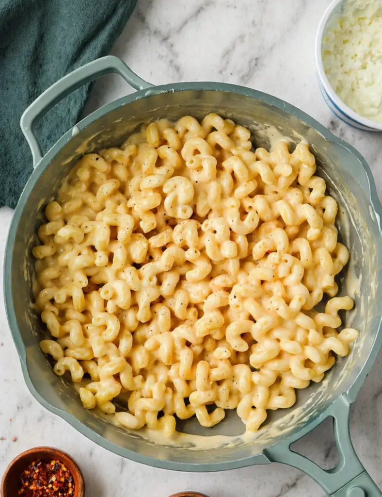 Cottage Cheese Mac and Cheese in Green Pot