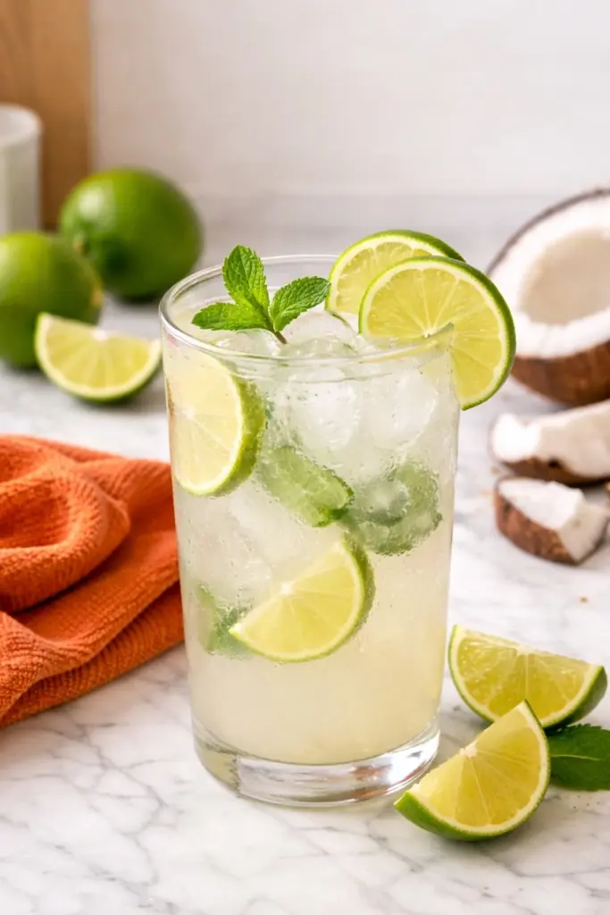 Coconut Lime Refresher with Fresh Lime and Mint