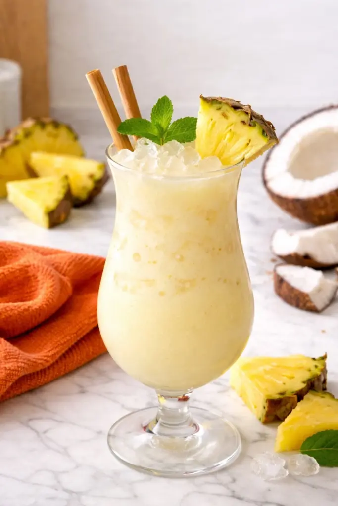 Coconut Pineapple Mocktail with Fresh Pineapple and Coconut