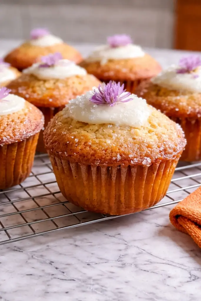 Olive Oil Muffins with Sugar Crust and Light Glaze on Cooling Rack