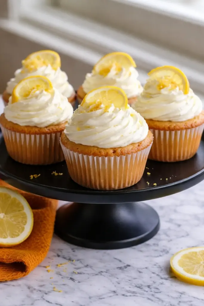 Cheesecake Stuffed Lemon Cupcakes with Creamy Frosting and Fresh Lemon Slices