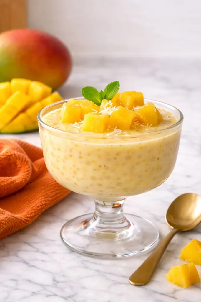 Mango Tapioca Pudding with Fresh Mango Cubes and Coconut