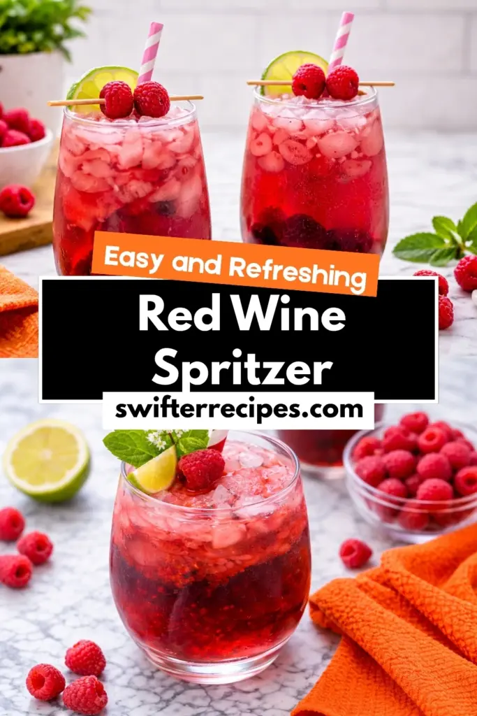 Easy red wine spritzer with raspberries lime and ice in glasses summer drink