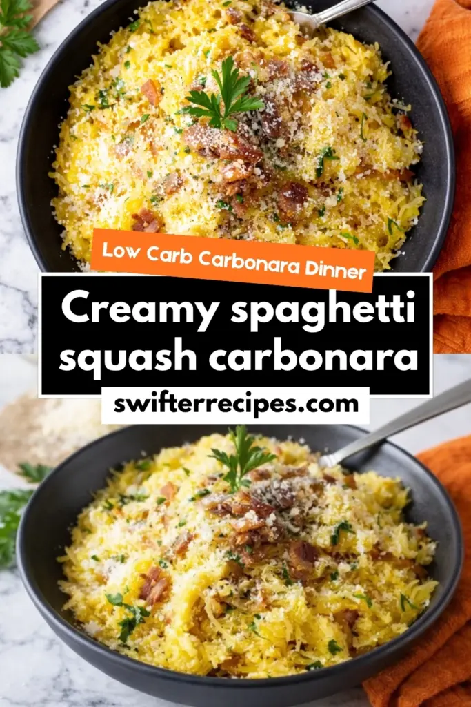 How to Cook Spaghetti Squash Carbonara Pin with Bacon and Parmesan