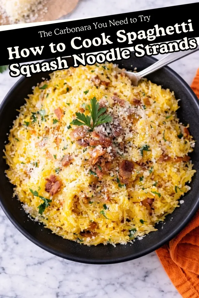 How to Cook Spaghetti Squash with Bacon and Parmesan in Black Bowl