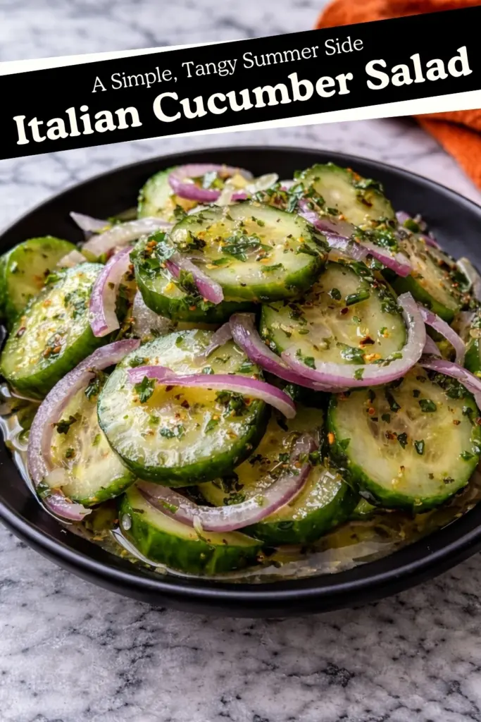 Italian Cucumber Salad Pinterest Pin with Text Overlay