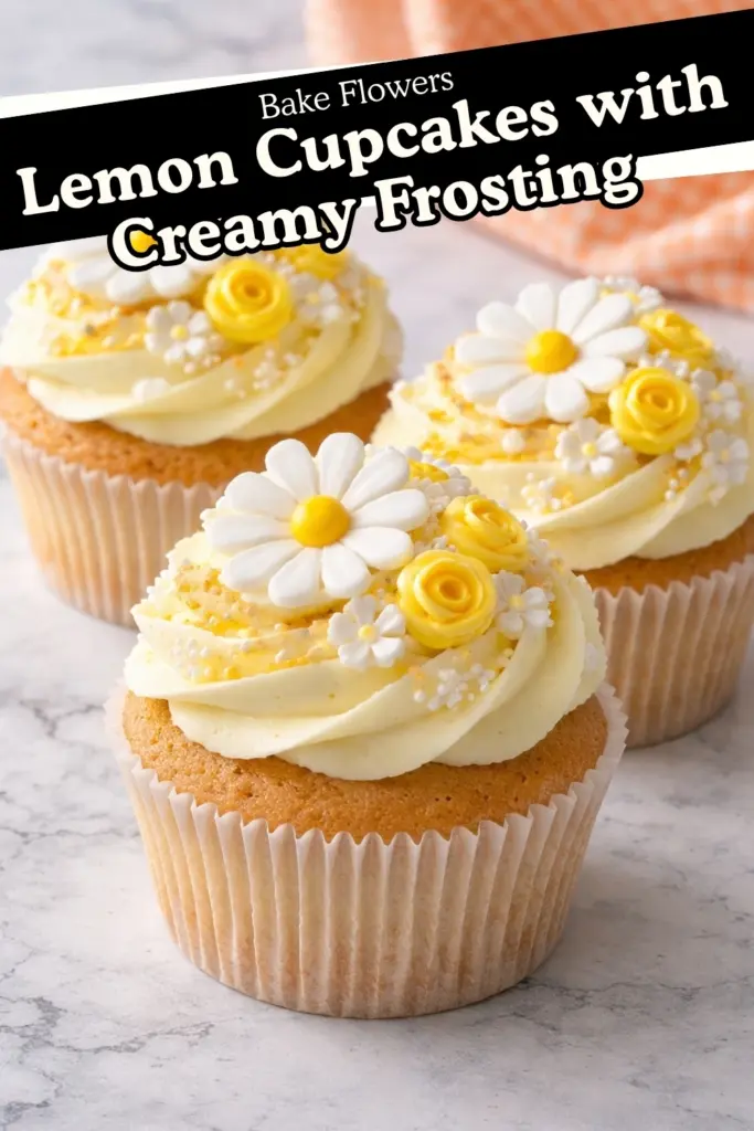 Lemon Daisy Cupcakes with Creamy Frosting and Flower Toppers