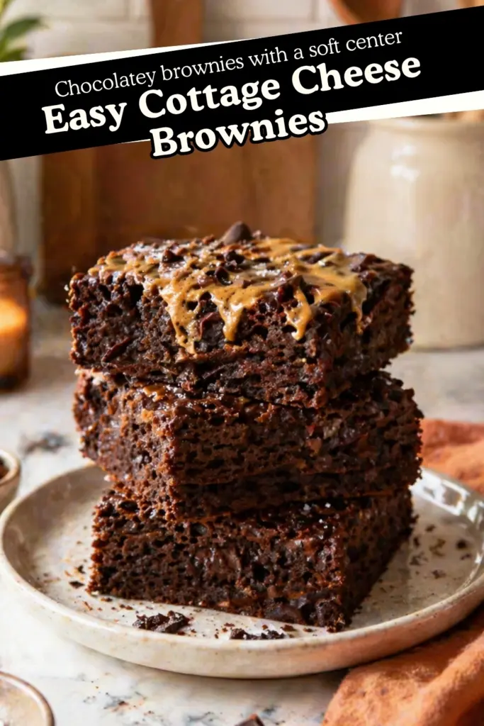 Easy cottage cheese brownies with a soft center on a plate