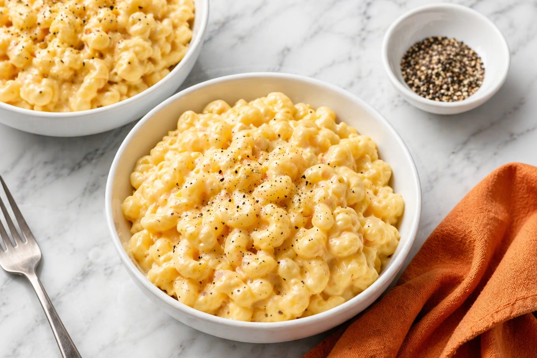 Creamy Cottage Cheese Mac and Cheese in White Bowl