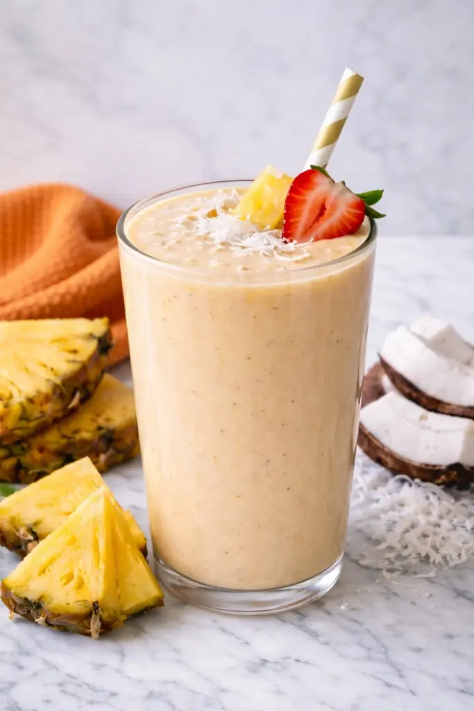 Strawberry Mango Smoothie with Coconut and Pineapple Tropical Twist