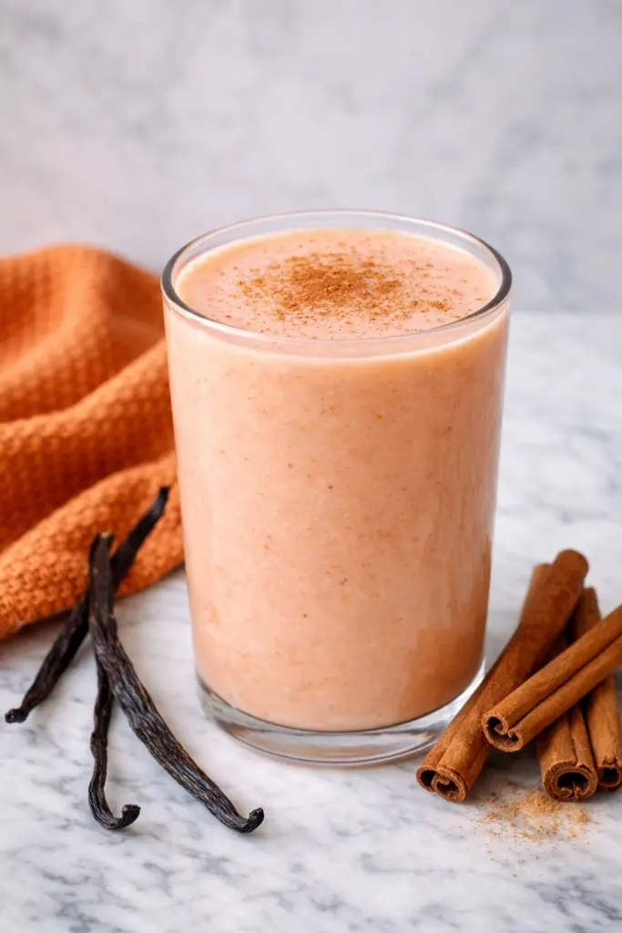 Strawberry Mango Smoothie with Vanilla and Cinnamon in Glass