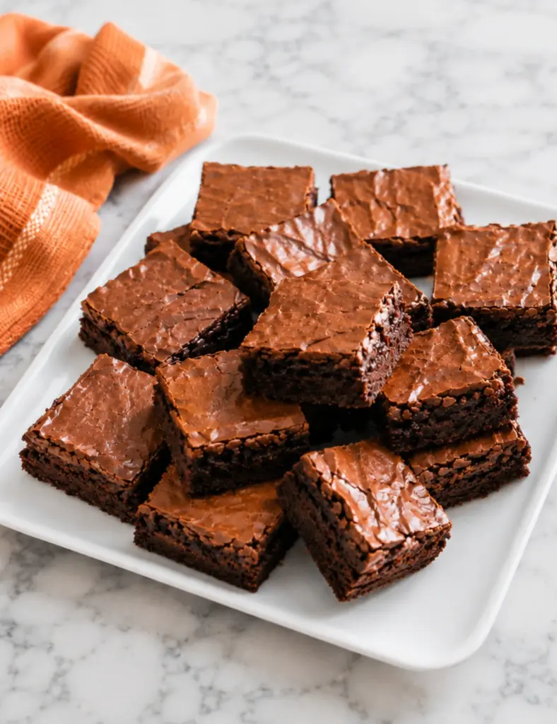 Fudgy Zucchini Brownies on White Serving Platter
