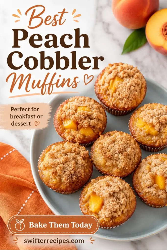 Best Peach Cobbler Muffins Pinterest pin with crumb topping